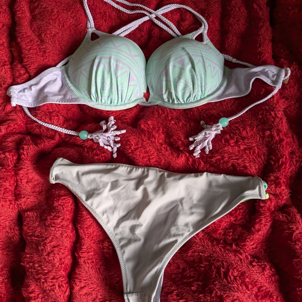 Victoria's Secret Light Blue And Purple Push Up Bikini Set